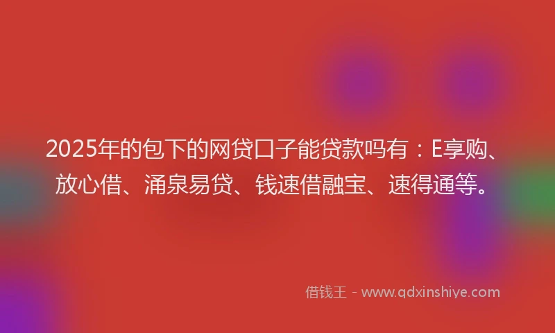 2025年的包下的网贷口子能贷款吗有：E享购、放心借、涌泉易贷、钱速借融宝、速得通等。