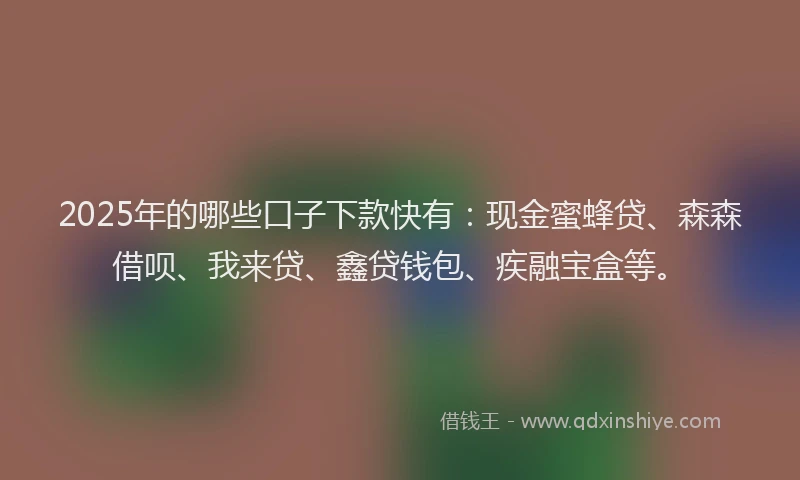 2025年的哪些口子下款快有：现金蜜蜂贷、森森借呗、我来贷、鑫贷钱包、疾融宝盒等。