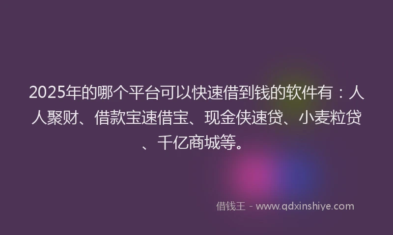 2025年的哪个平台可以快速借到钱的软件有：人人聚财、借款宝速借宝、现金侠速贷、小麦粒贷、千亿商城等。