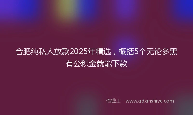 合肥纯私人放款2025年精选，概括5个无论多黑有公积金就能下款