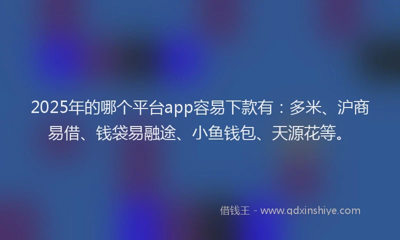 2025年的哪个平台app容易下款有：多米、沪商易借、钱袋易融途、小鱼钱包、天源花等。