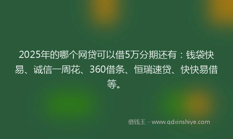 2025年的哪个网贷可以借5万分期还有：钱袋快易、诚信一周花、360借条、恒瑞速贷、快快易借等。