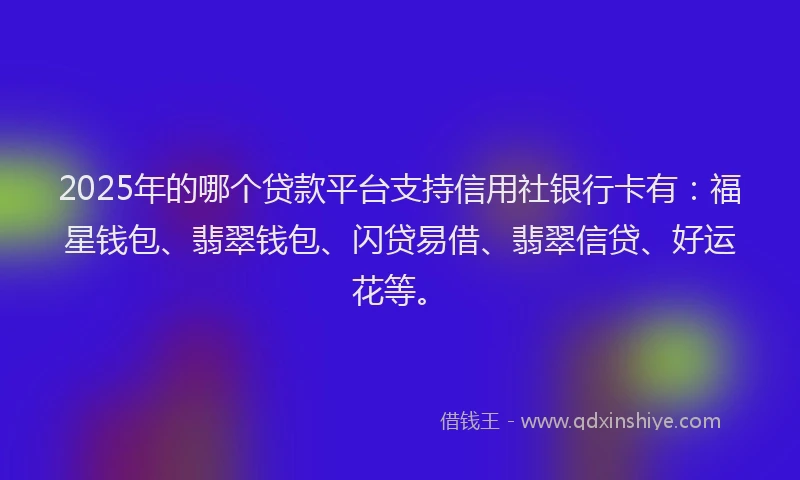 2025年的哪个贷款平台支持信用社银行卡有：福星钱包、翡翠钱包、闪贷易借、翡翠信贷、好运花等。