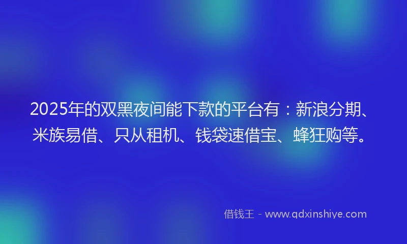 2025年的双黑夜间能下款的平台有：新浪分期、米族易借、只从租机、钱袋速借宝、蜂狂购等。