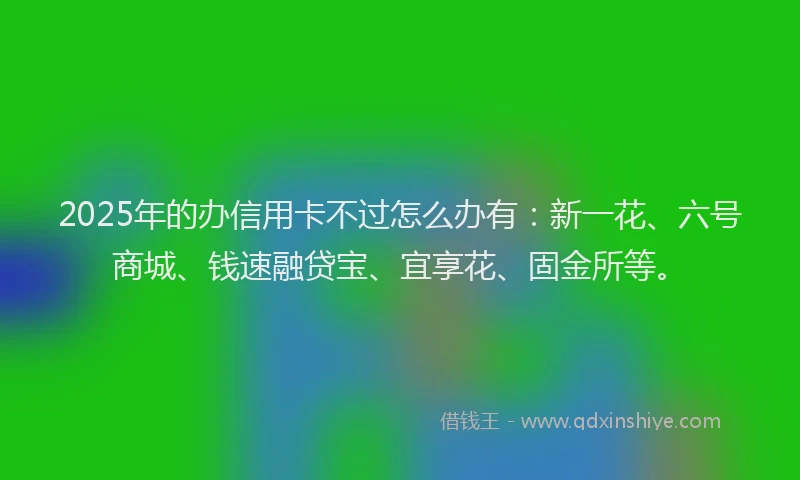 2025年的办信用卡不过怎么办有：新一花、六号商城、钱速融贷宝、宜享花、固金所等。
