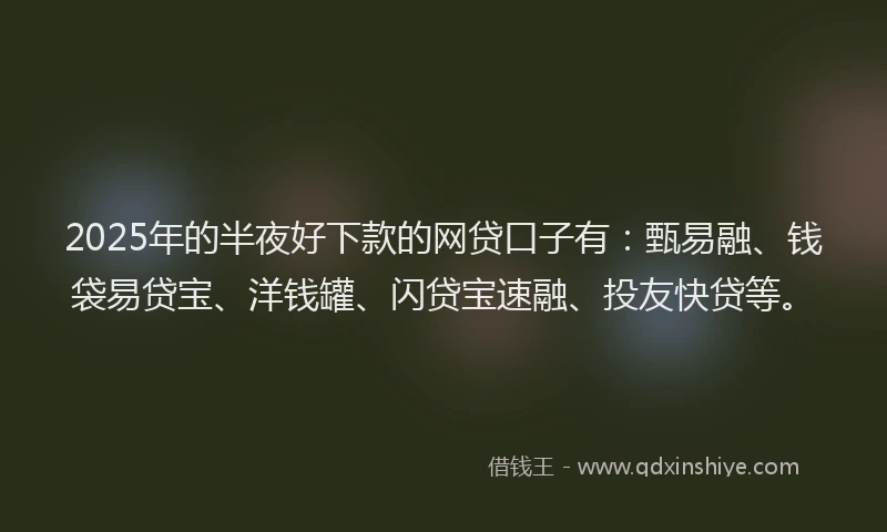 2025年的半夜好下款的网贷口子有：甄易融、钱袋易贷宝、洋钱罐、闪贷宝速融、投友快贷等。