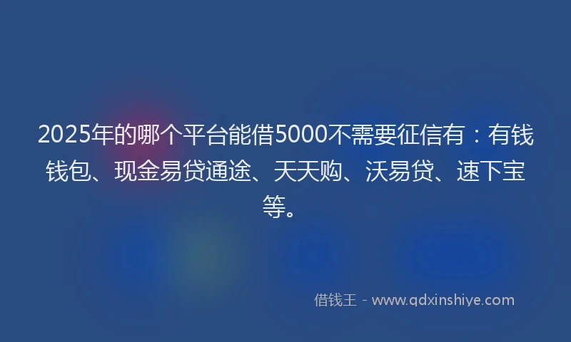 2025年的哪个平台能借5000不需要征信有：有钱钱包、现金易贷通途、天天购、沃易贷、速下宝等。