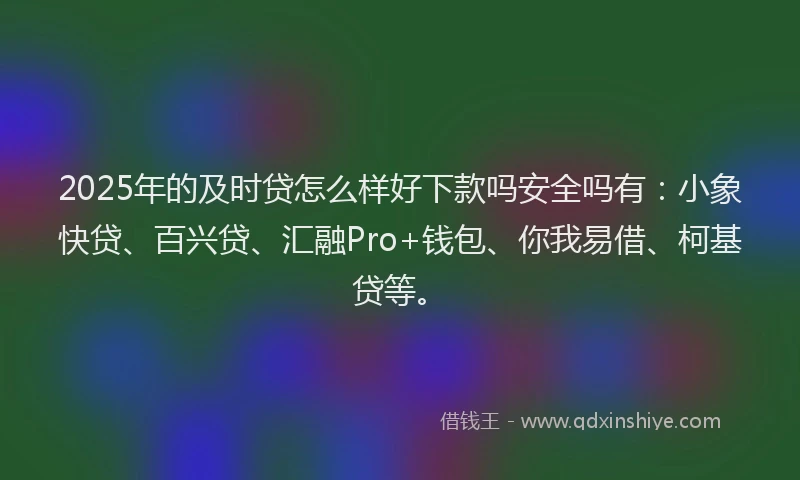 2025年的及时贷怎么样好下款吗安全吗有：小象快贷、百兴贷、汇融Pro+钱包、你我易借、柯基贷等。