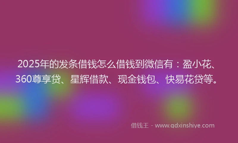 2025年的发条借钱怎么借钱到微信有：盈小花、360尊享贷、星辉借款、现金钱包、快易花贷等。