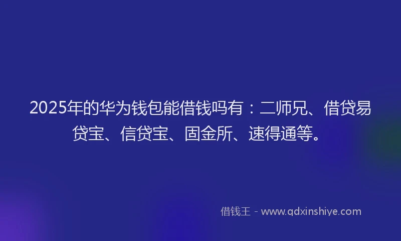 2025年的华为钱包能借钱吗有：二师兄、借贷易贷宝、信贷宝、固金所、速得通等。