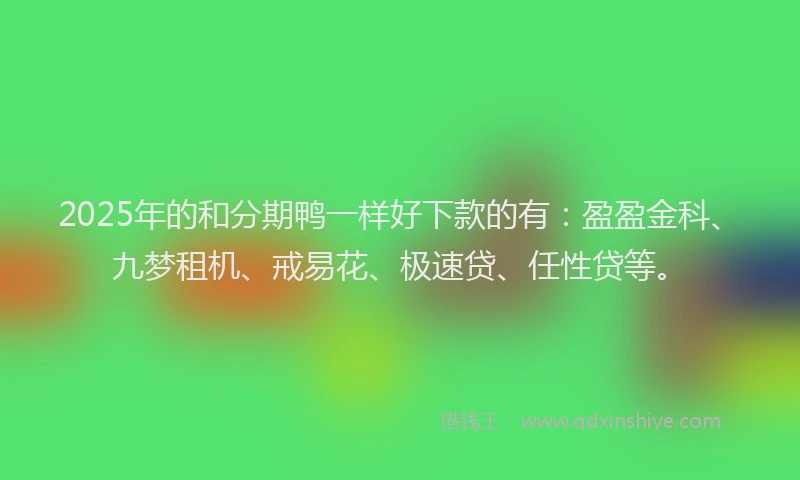 2025年的和分期鸭一样好下款的有：盈盈金科、九梦租机、戒易花、极速贷、任性贷等。