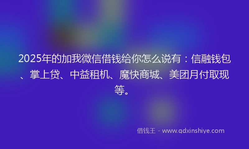 2025年的加我微信借钱给你怎么说有：信融钱包、掌上贷、中益租机、魔快商城、美团月付取现等。