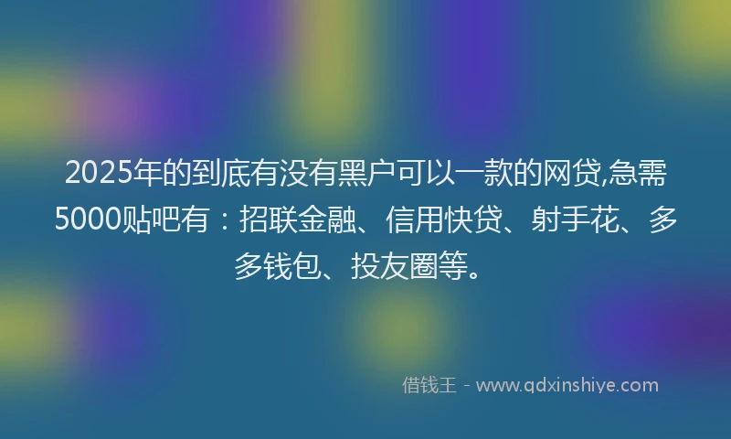 2025年的到底有没有黑户可以一款的网贷,急需5000贴吧有：招联金融、信用快贷、射手花、多多钱包、投友圈等。