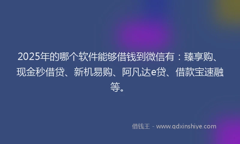 2025年的哪个软件能够借钱到微信有：臻享购、现金秒借贷、新机易购、阿凡达e贷、借款宝速融等。