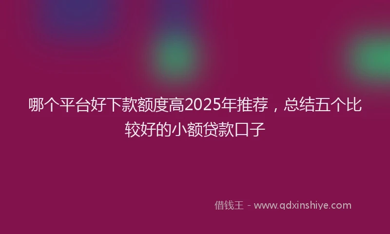 哪个平台好下款额度高2025年推荐，总结五个比较好的小额贷款口子