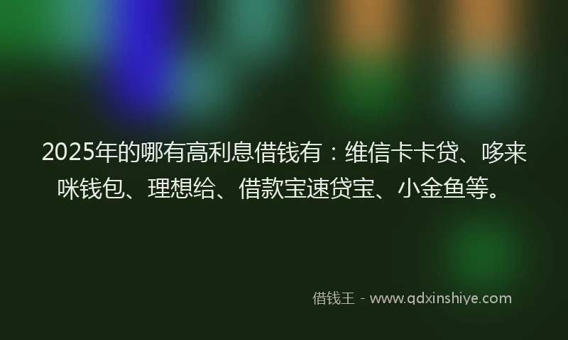 2025年的哪有高利息借钱有：维信卡卡贷、哆来咪钱包、理想给、借款宝速贷宝、小金鱼等。