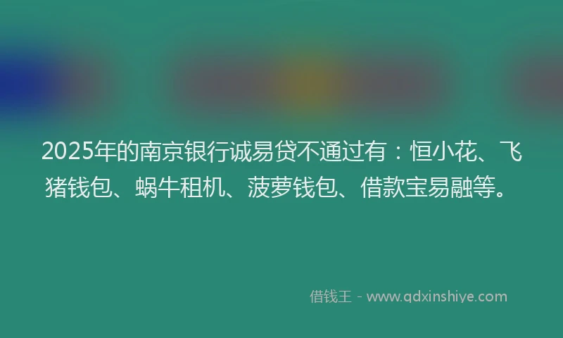 2025年的南京银行诚易贷不通过有：恒小花、飞猪钱包、蜗牛租机、菠萝钱包、借款宝易融等。
