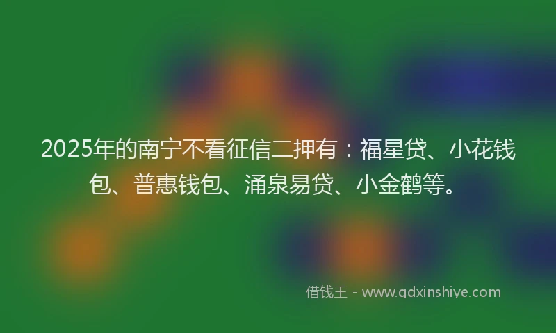2025年的南宁不看征信二押有：福星贷、小花钱包、普惠钱包、涌泉易贷、小金鹤等。