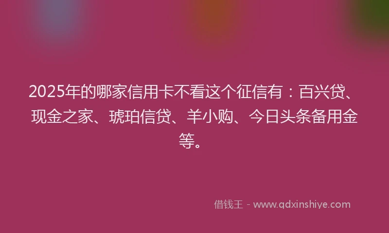 2025年的哪家信用卡不看这个征信有：百兴贷、现金之家、琥珀信贷、羊小购、今日头条备用金等。