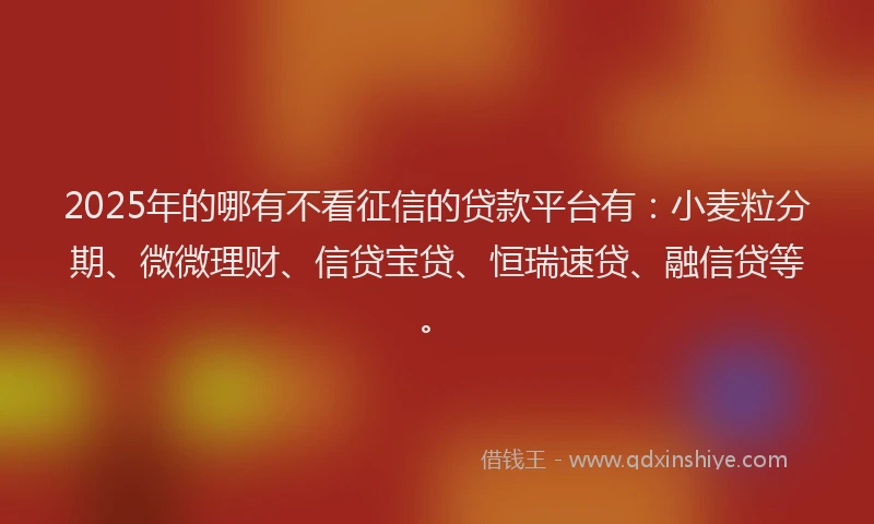 2025年的哪有不看征信的贷款平台有：小麦粒分期、微微理财、信贷宝贷、恒瑞速贷、融信贷等。