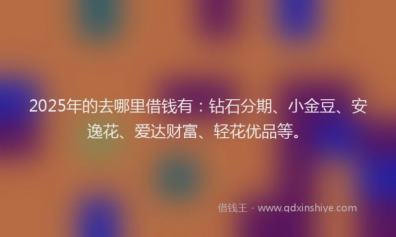 2025年的去哪里借钱有：钻石分期、小金豆、安逸花、爱达财富、轻花优品等。