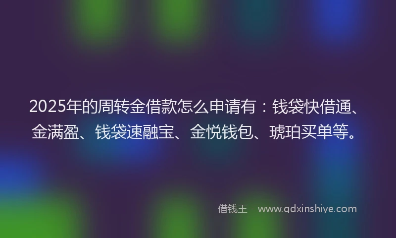 2025年的周转金借款怎么申请有：钱袋快借通、金满盈、钱袋速融宝、金悦钱包、琥珀买单等。