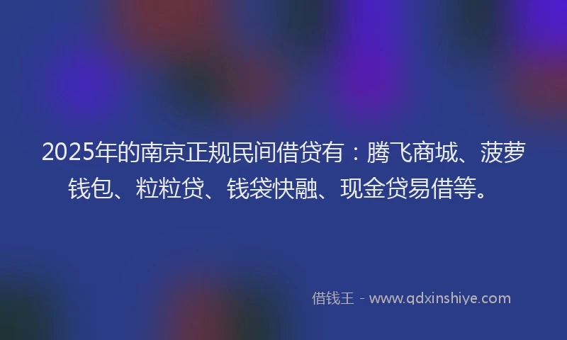 2025年的南京正规民间借贷有：腾飞商城、菠萝钱包、粒粒贷、钱袋快融、现金贷易借等。