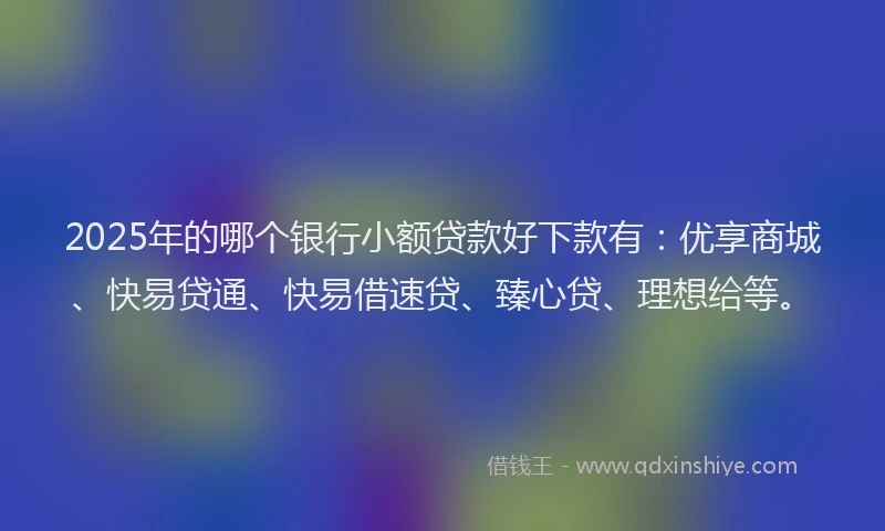 2025年的哪个银行小额贷款好下款有：优享商城、快易贷通、快易借速贷、臻心贷、理想给等。
