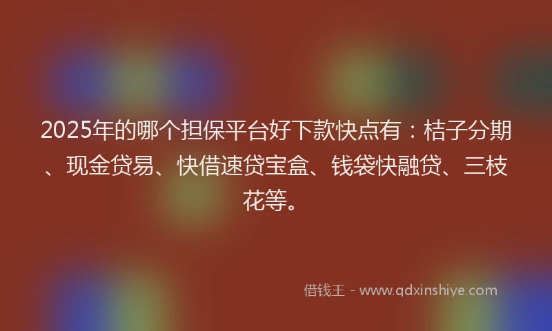 2025年的哪个担保平台好下款快点有：桔子分期、现金贷易、快借速贷宝盒、钱袋快融贷、三枝花等。