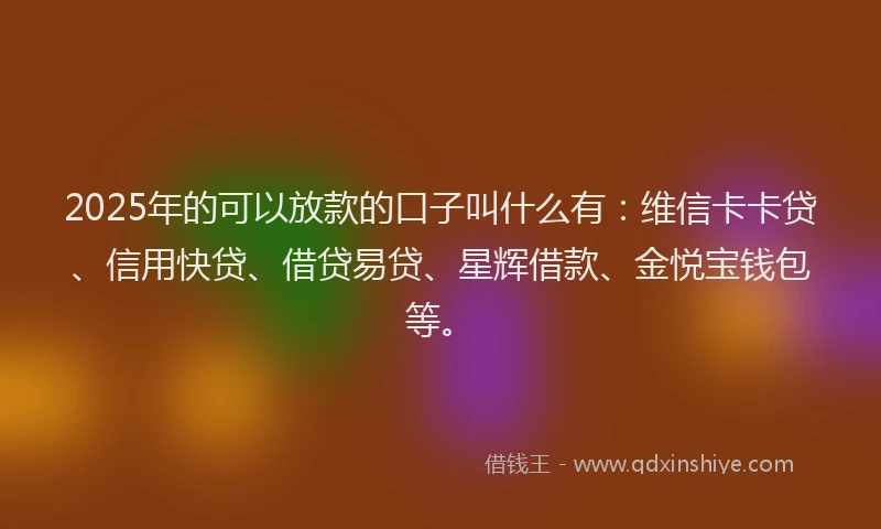 2025年的可以放款的口子叫什么有：维信卡卡贷、信用快贷、借贷易贷、星辉借款、金悦宝钱包等。