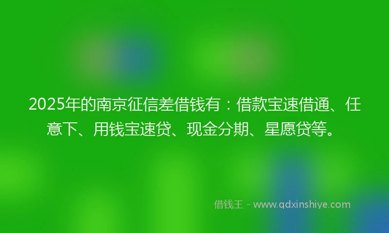 2025年的南京征信差借钱有：借款宝速借通、任意下、用钱宝速贷、现金分期、星愿贷等。