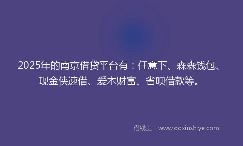 2025年的南京借贷平台有：任意下、森森钱包、现金侠速借、爱木财富、省呗借款等。