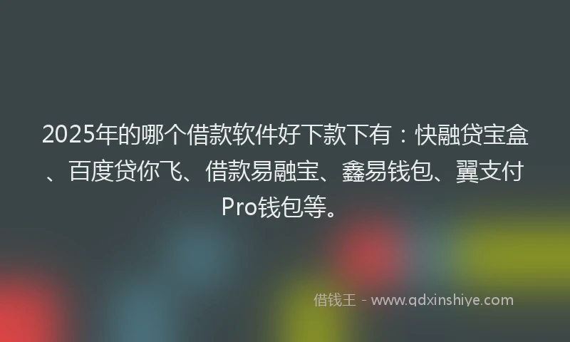 2025年的哪个借款软件好下款下有：快融贷宝盒、百度贷你飞、借款易融宝、鑫易钱包、翼支付Pro钱包等。