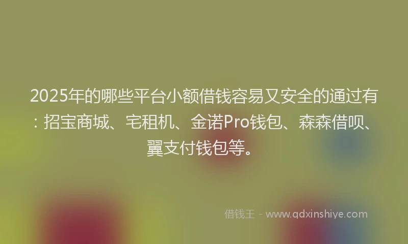 2025年的哪些平台小额借钱容易又安全的通过有：招宝商城、宅租机、金诺Pro钱包、森森借呗、翼支付钱包等。