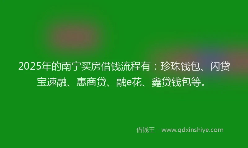2025年的南宁买房借钱流程有：珍珠钱包、闪贷宝速融、惠商贷、融e花、鑫贷钱包等。
