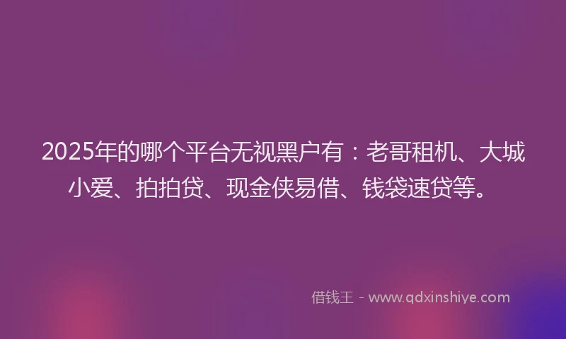 2025年的哪个平台无视黑户有：老哥租机、大城小爱、拍拍贷、现金侠易借、钱袋速贷等。