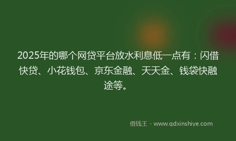 2025年的哪个网贷平台放水利息低一点有：闪借快贷、小花钱包、京东金融、天天金、钱袋快融途等。