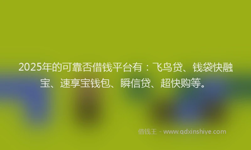 2025年的可靠否借钱平台有：飞鸟贷、钱袋快融宝、速享宝钱包、瞬信贷、超快购等。