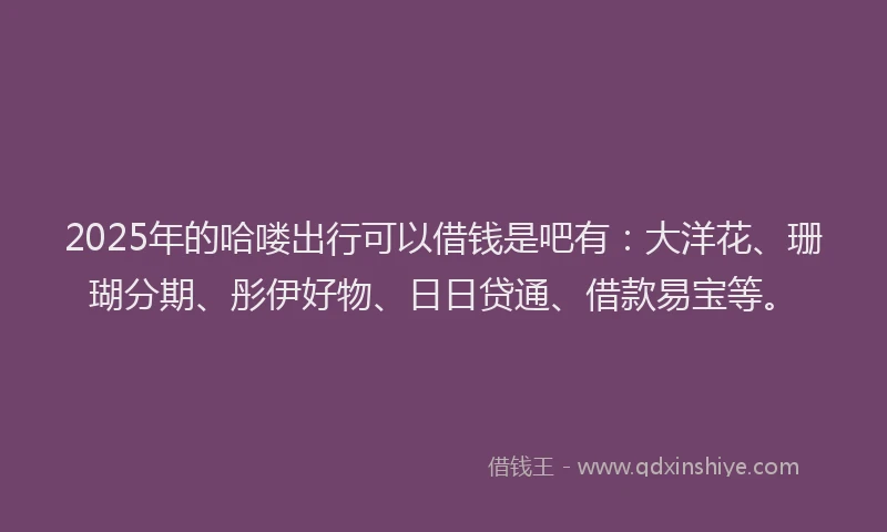 2025年的哈喽出行可以借钱是吧有：大洋花、珊瑚分期、彤伊好物、日日贷通、借款易宝等。