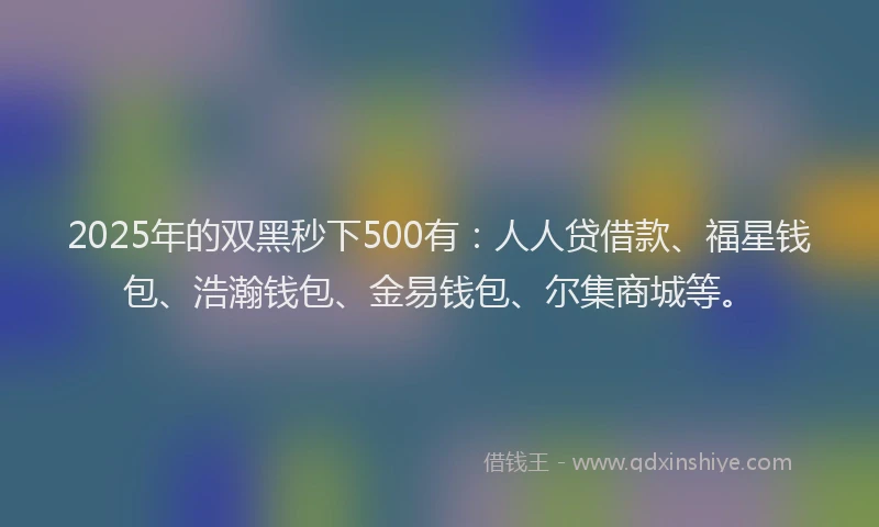 2025年的双黑秒下500有：人人贷借款、福星钱包、浩瀚钱包、金易钱包、尔集商城等。