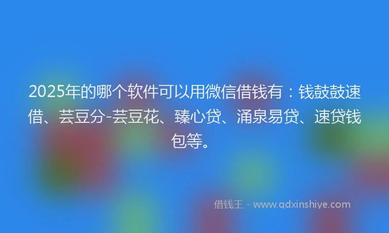 2025年的哪个软件可以用微信借钱有：钱鼓鼓速借、芸豆分-芸豆花、臻心贷、涌泉易贷、速贷钱包等。