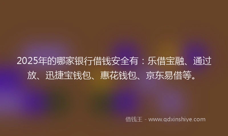 2025年的哪家银行借钱安全有：乐借宝融、通过放、迅捷宝钱包、惠花钱包、京东易借等。