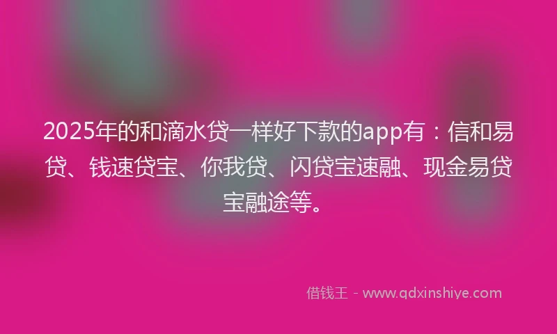 2025年的和滴水贷一样好下款的app有：信和易贷、钱速贷宝、你我贷、闪贷宝速融、现金易贷宝融途等。