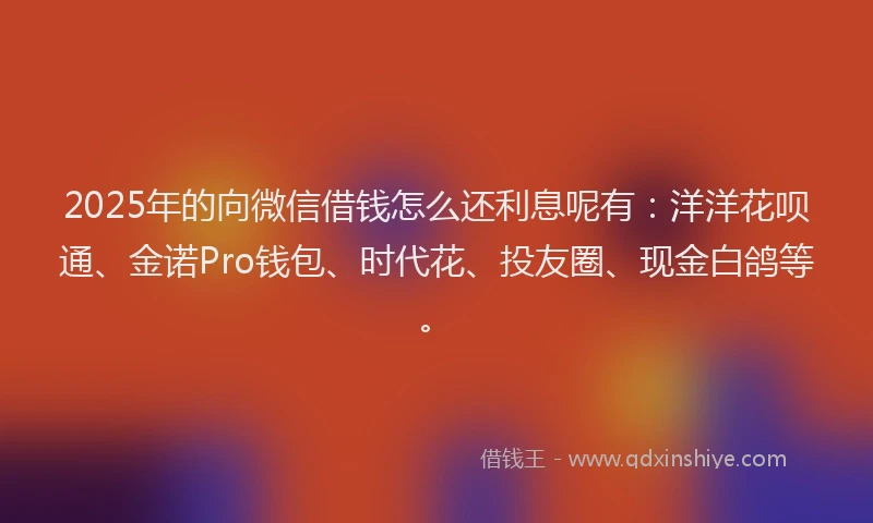 2025年的向微信借钱怎么还利息呢有：洋洋花呗通、金诺Pro钱包、时代花、投友圈、现金白鸽等。