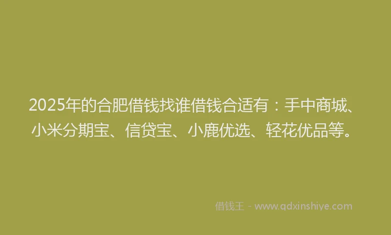 2025年的合肥借钱找谁借钱合适有：手中商城、小米分期宝、信贷宝、小鹿优选、轻花优品等。