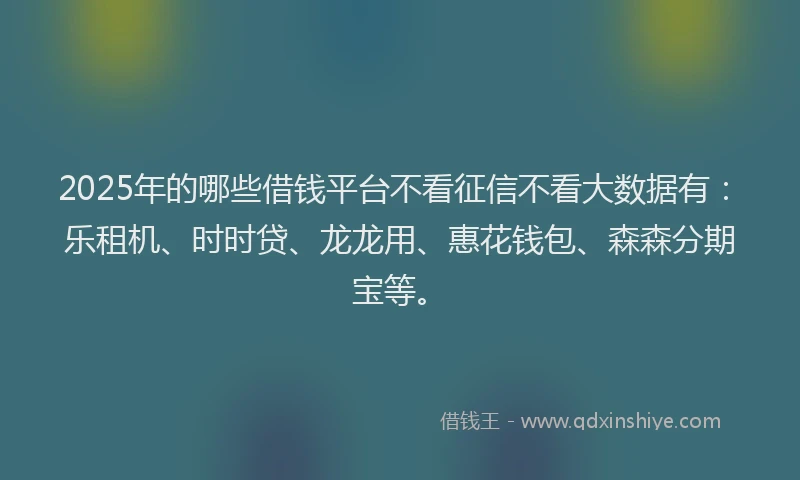 2025年的哪些借钱平台不看征信不看大数据有：乐租机、时时贷、龙龙用、惠花钱包、森森分期宝等。
