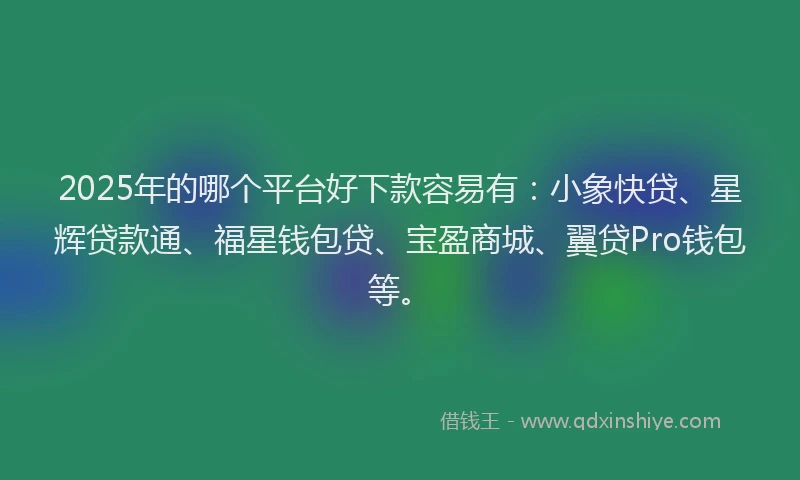 2025年的哪个平台好下款容易有：小象快贷、星辉贷款通、福星钱包贷、宝盈商城、翼贷Pro钱包等。