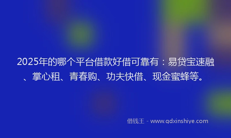 2025年的哪个平台借款好借可靠有：易贷宝速融、掌心租、青春购、功夫快借、现金蜜蜂等。