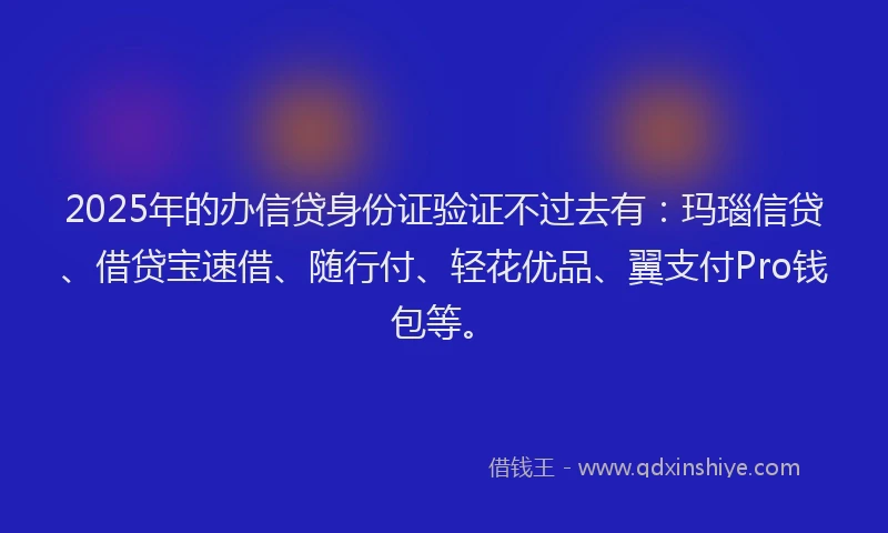 2025年的办信贷身份证验证不过去有：玛瑙信贷、借贷宝速借、随行付、轻花优品、翼支付Pro钱包等。