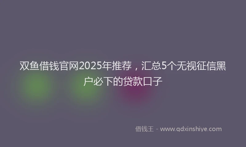 双鱼借钱官网2025年推荐，汇总5个无视征信黑户必下的贷款口子